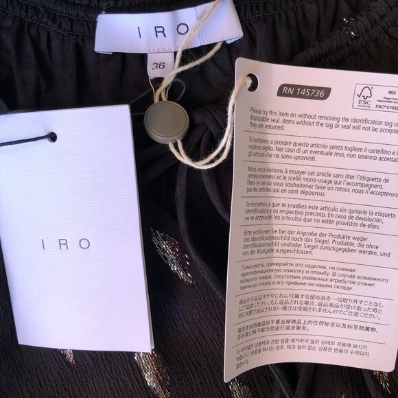 NEW! IRO Naomie Black Silk Flared Bell Sleeve Blouse With Metallic Thread - S - Picture 9 of 11